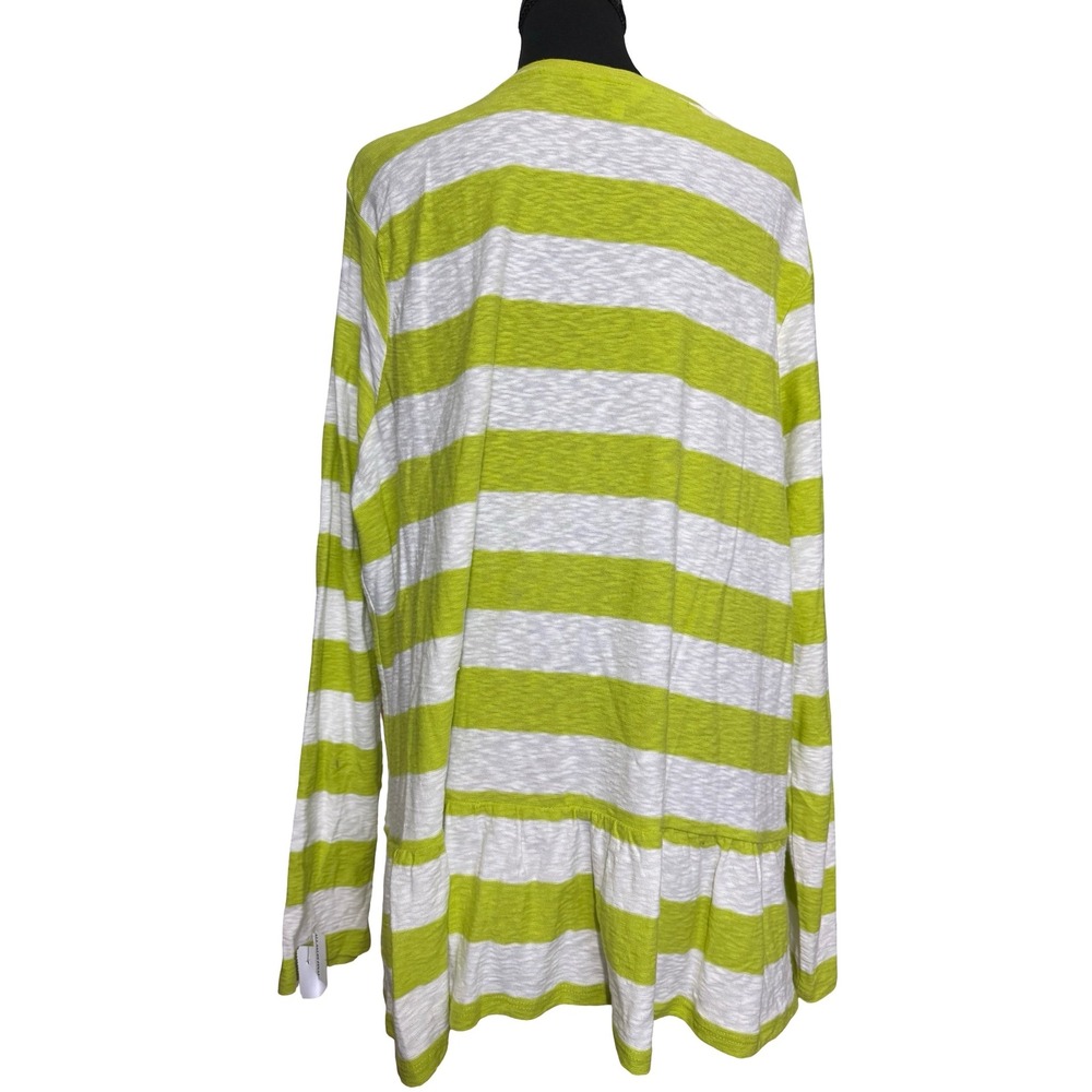 Crown & Ivy Woman 2X Lime Green White Striped Peplum Hem Cotton Slub Top